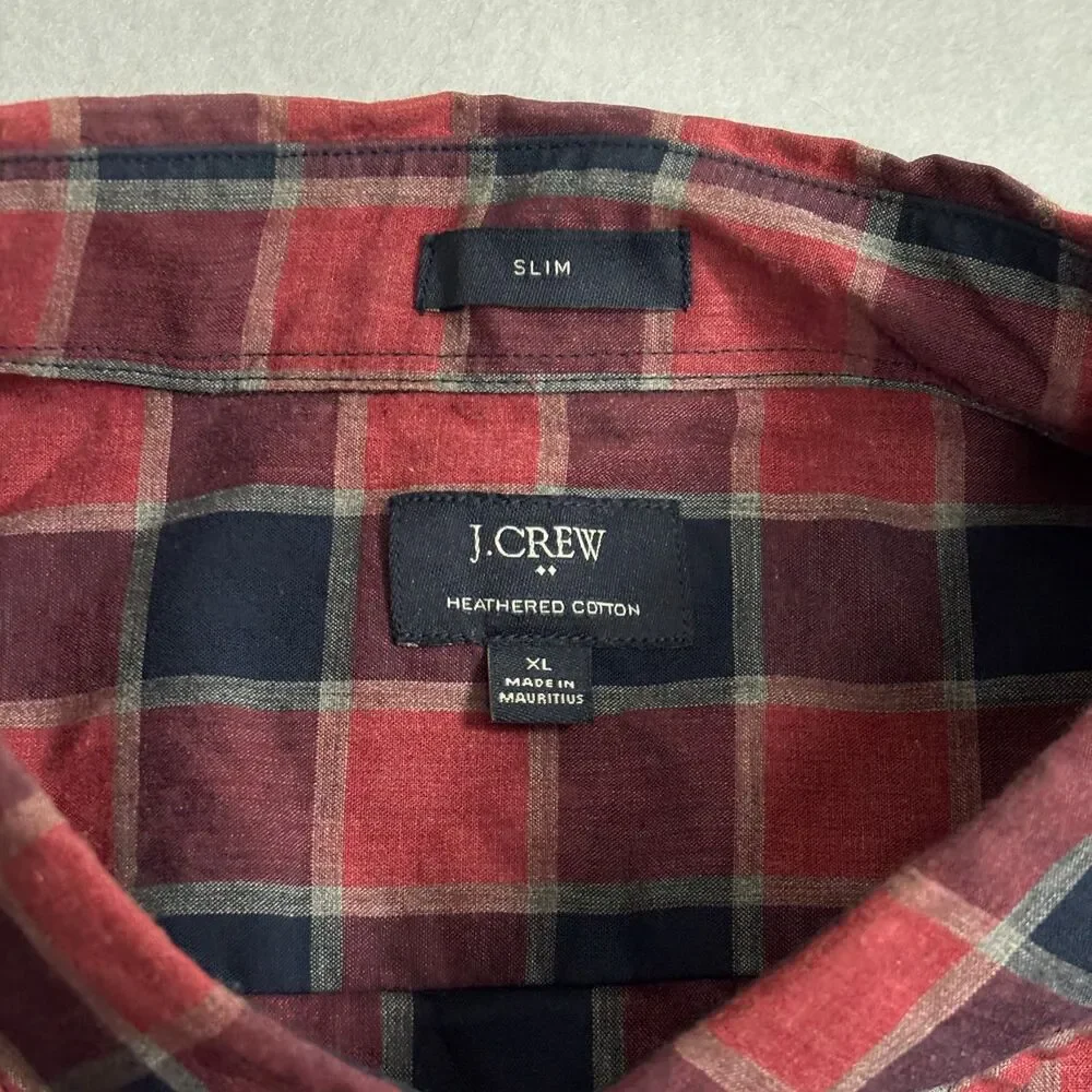 J Crew Plaid Check Shirt Button Down Bundle Men XL Red Slim Fit Preppy Academia